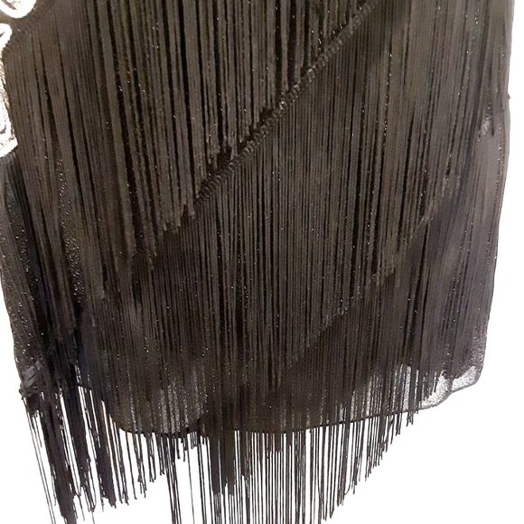 Outstanding  gold and black paisley cocktail fringe little black dress - Picture 4 of 5